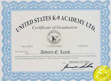 Certificate of Graduation | Auburn Leach K9 Solutions certificate of graduation